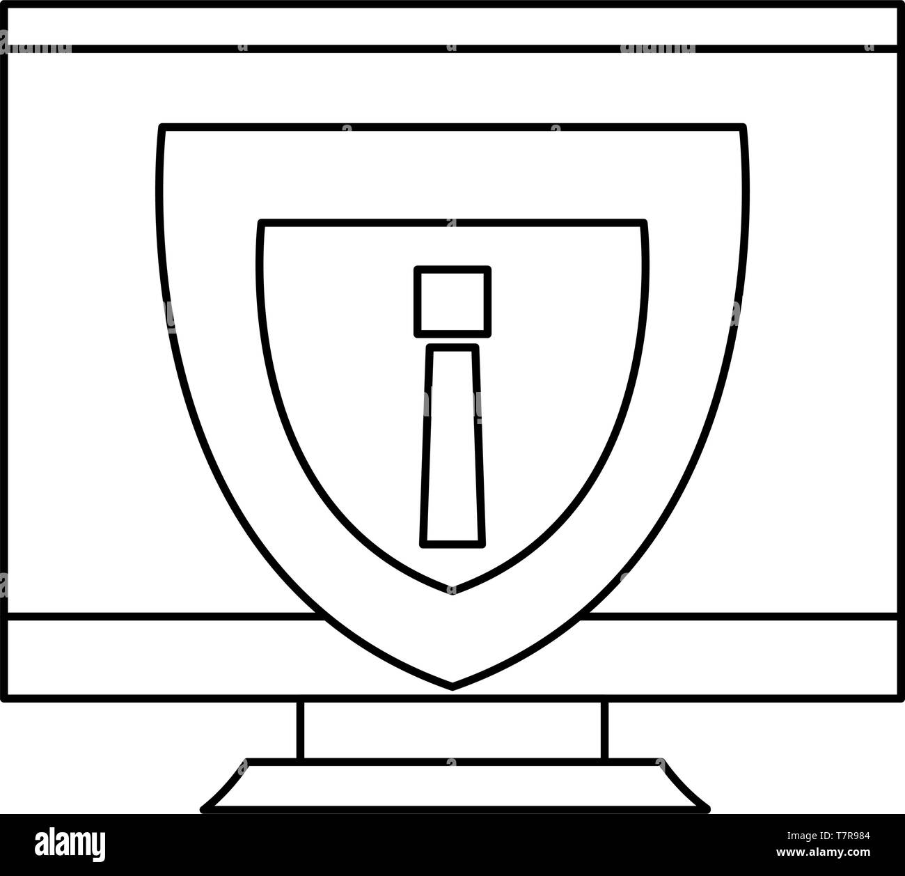 computer shield alert cybersecurity data protection vector illustration ...