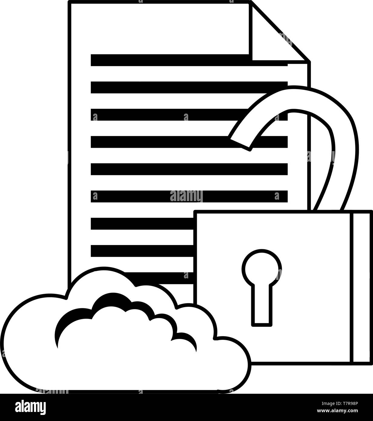 cloud computing padlock document cybersecurity data protection vector ...