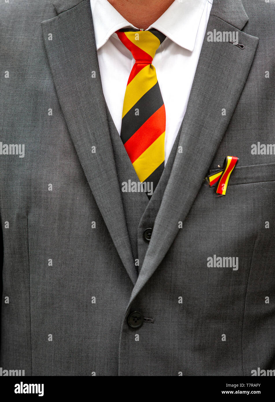 Infected Blood Inquiry. Details of the tie. Red represents HIV, The Yellow Hepatitis and the Black represents those who have passed away. Stock Photo
