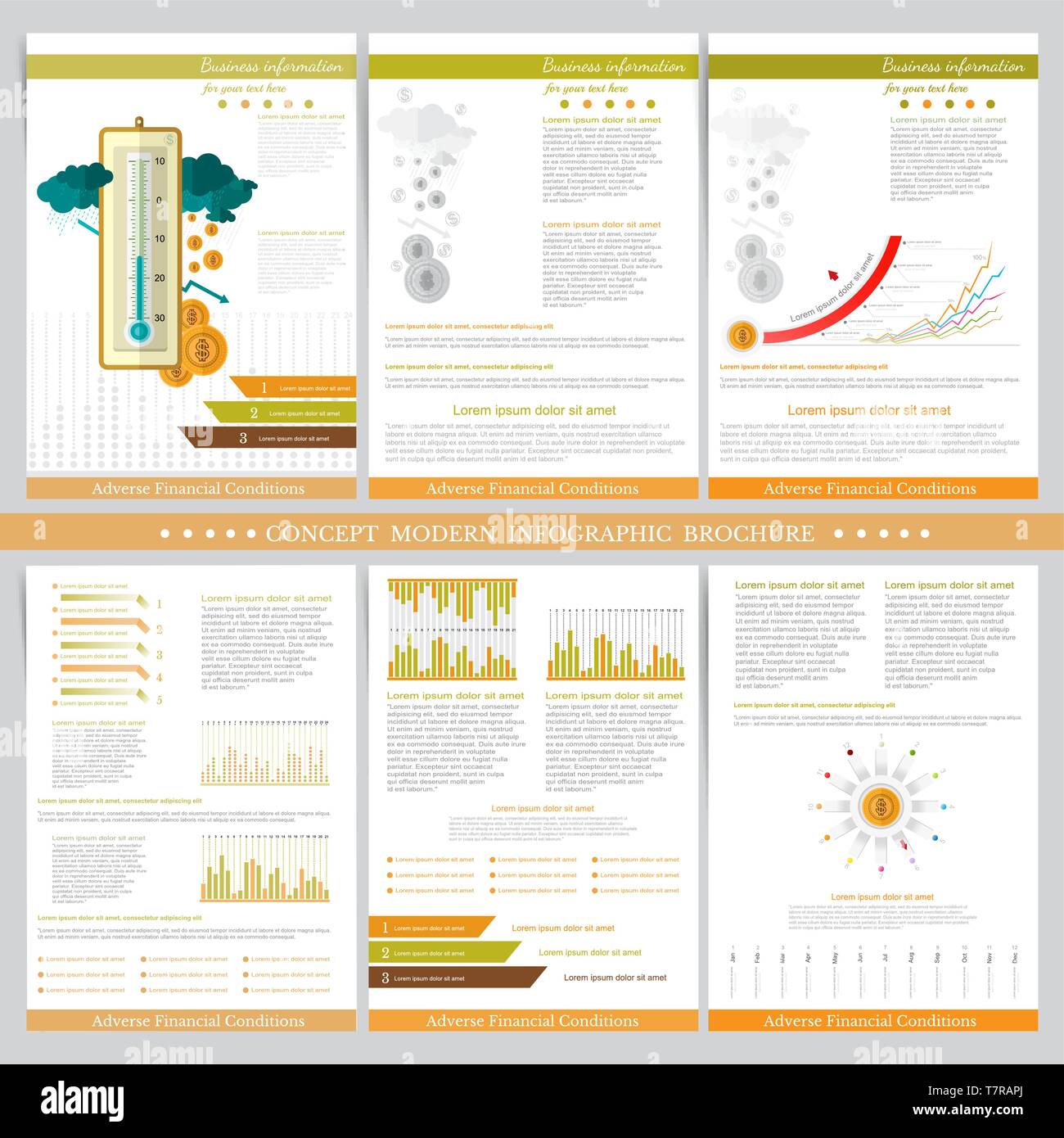 Adverse financial conditions. Two sides of business tri fold and flyer Stock Vector