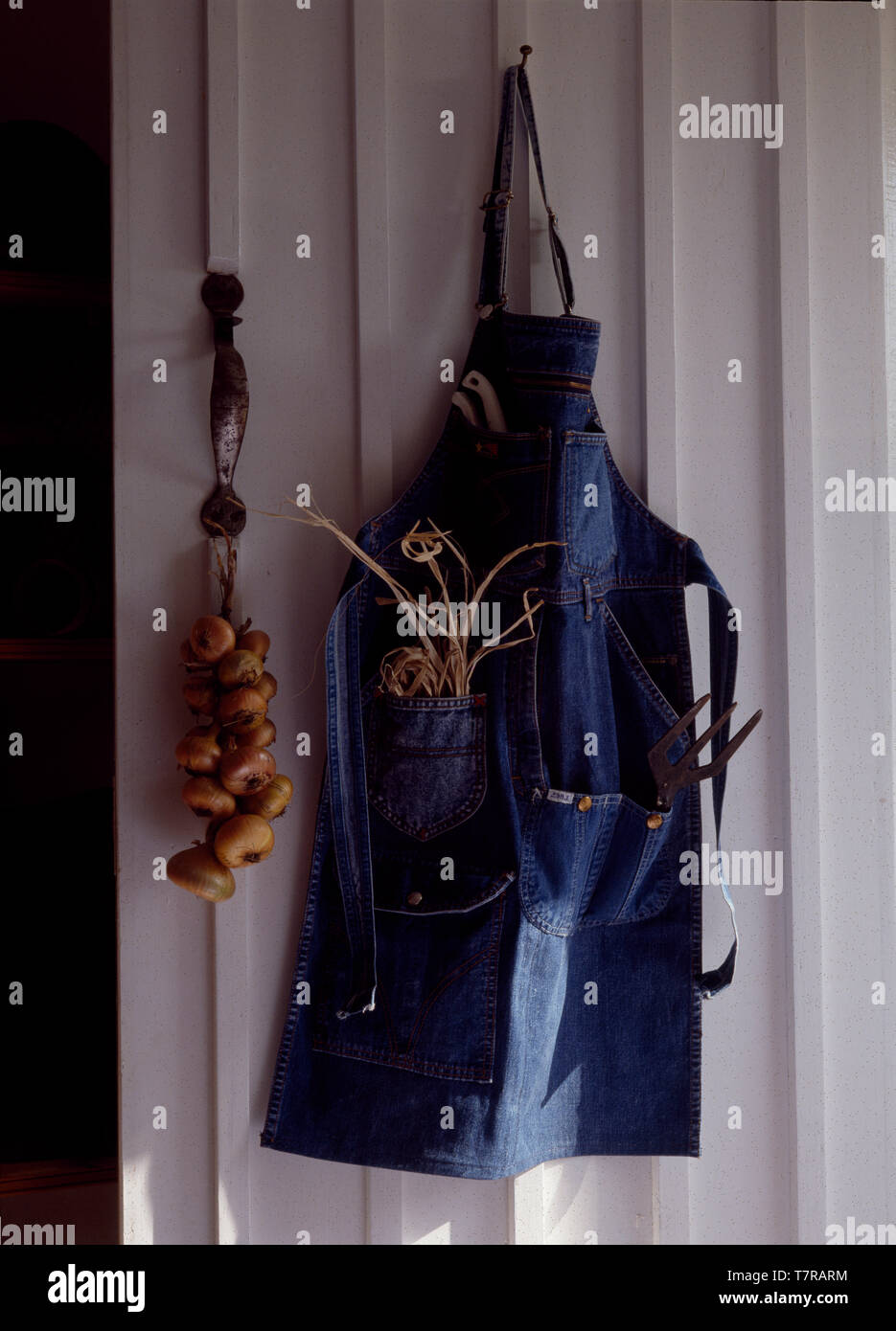 Apron made from recycled denim jeans Stock Photo Alamy