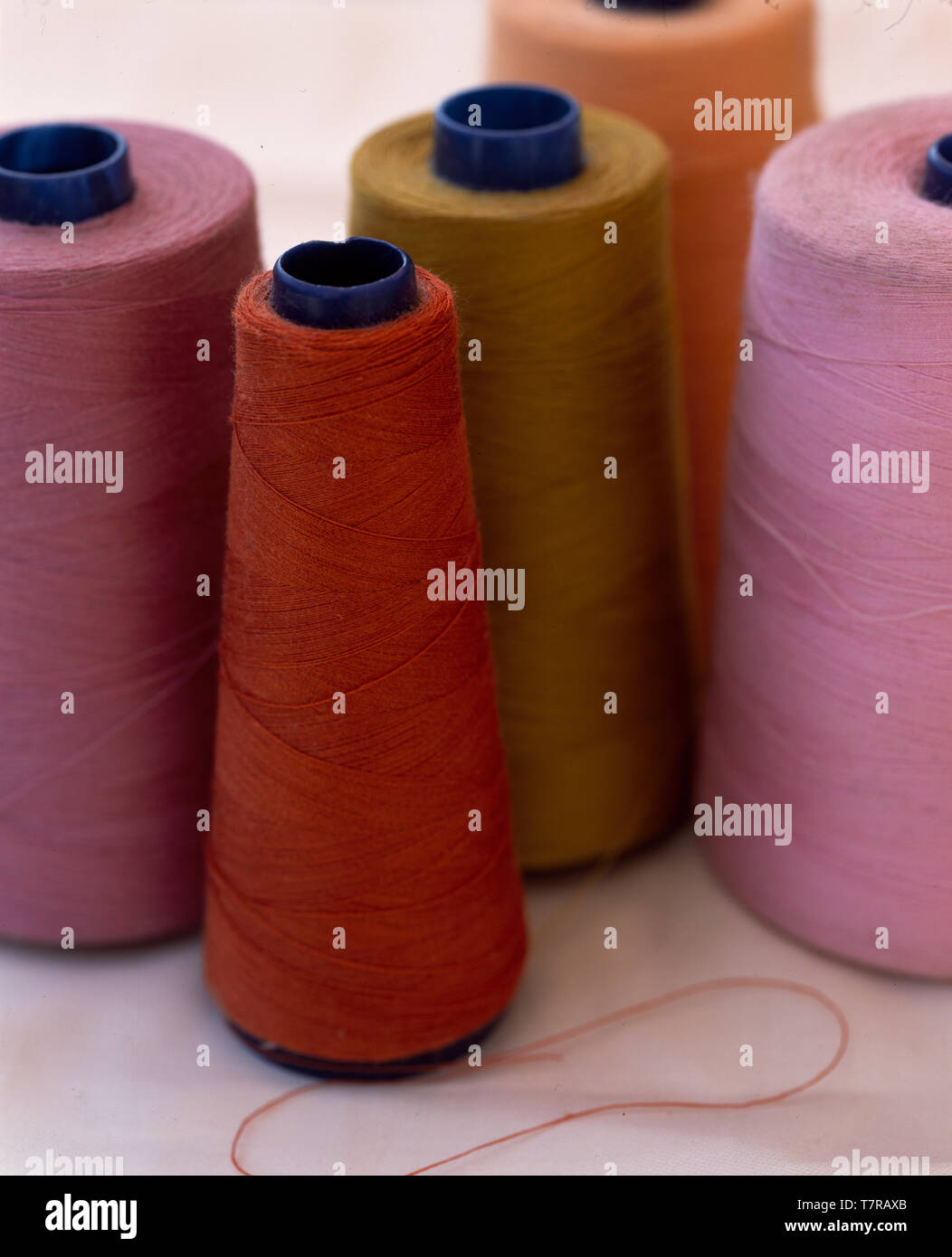 Close-up of spools of cotton yarn Stock Photo