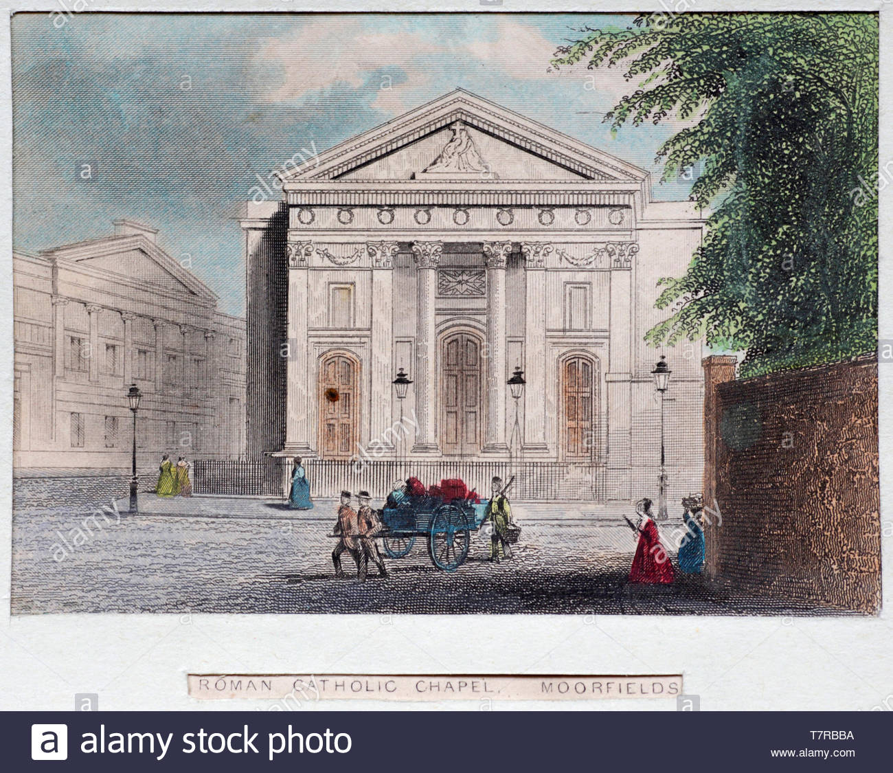 Roman Catholic Chapel, Moorfields London, antique engraving from 1850s Stock Photo