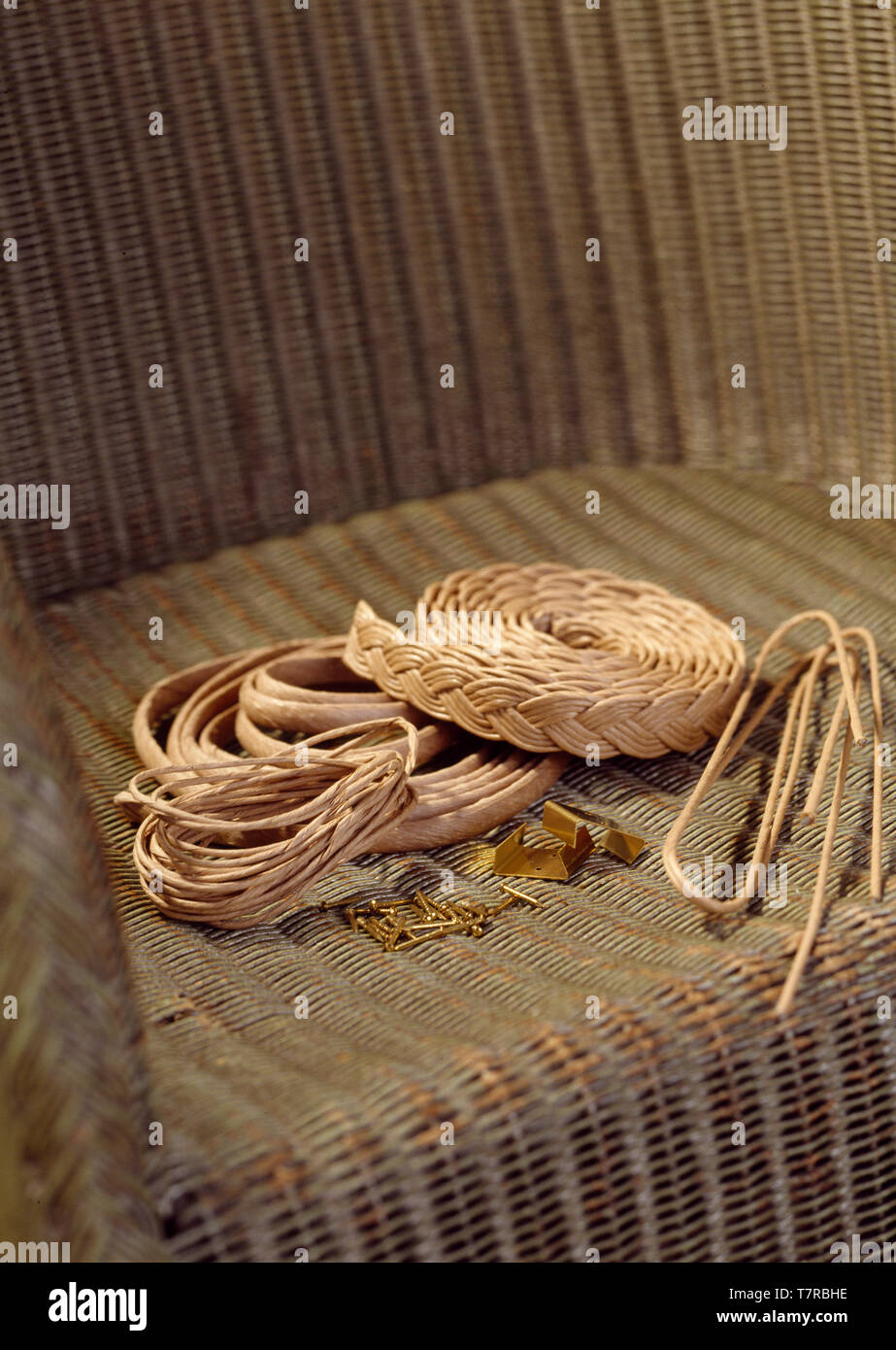 Closeup of Lloyd Loom chair with renovation materials Stock Photo Alamy