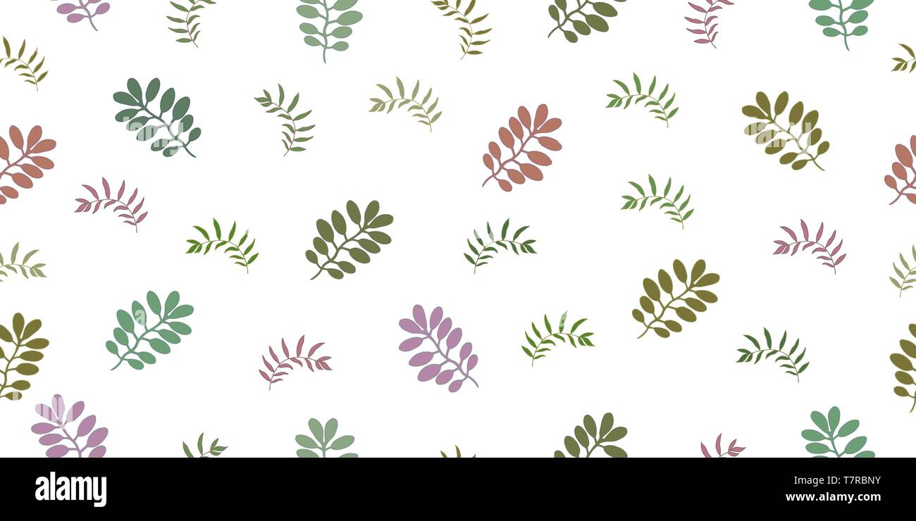 Seamless pattern with tropical leaves and herbs. Isolated elements on a ...