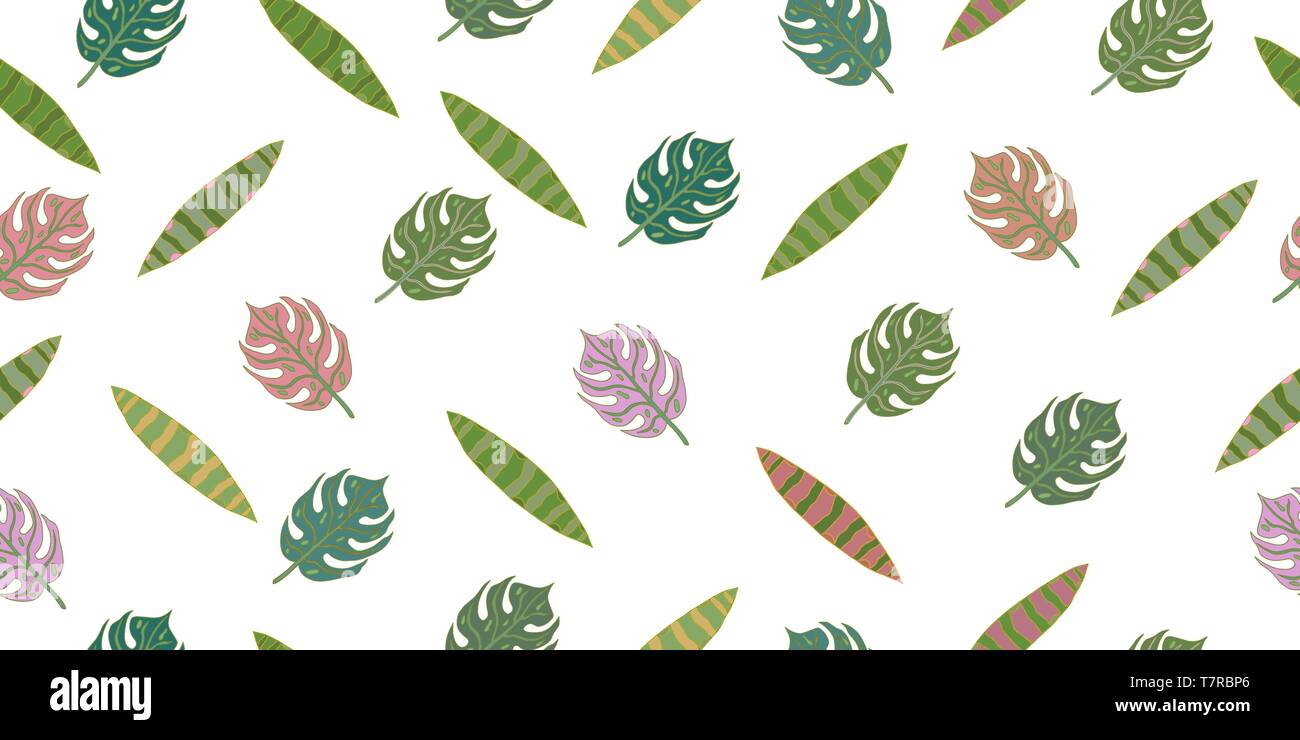Seamless pattern from leaves of tropical plants. Vector hand drawing ...