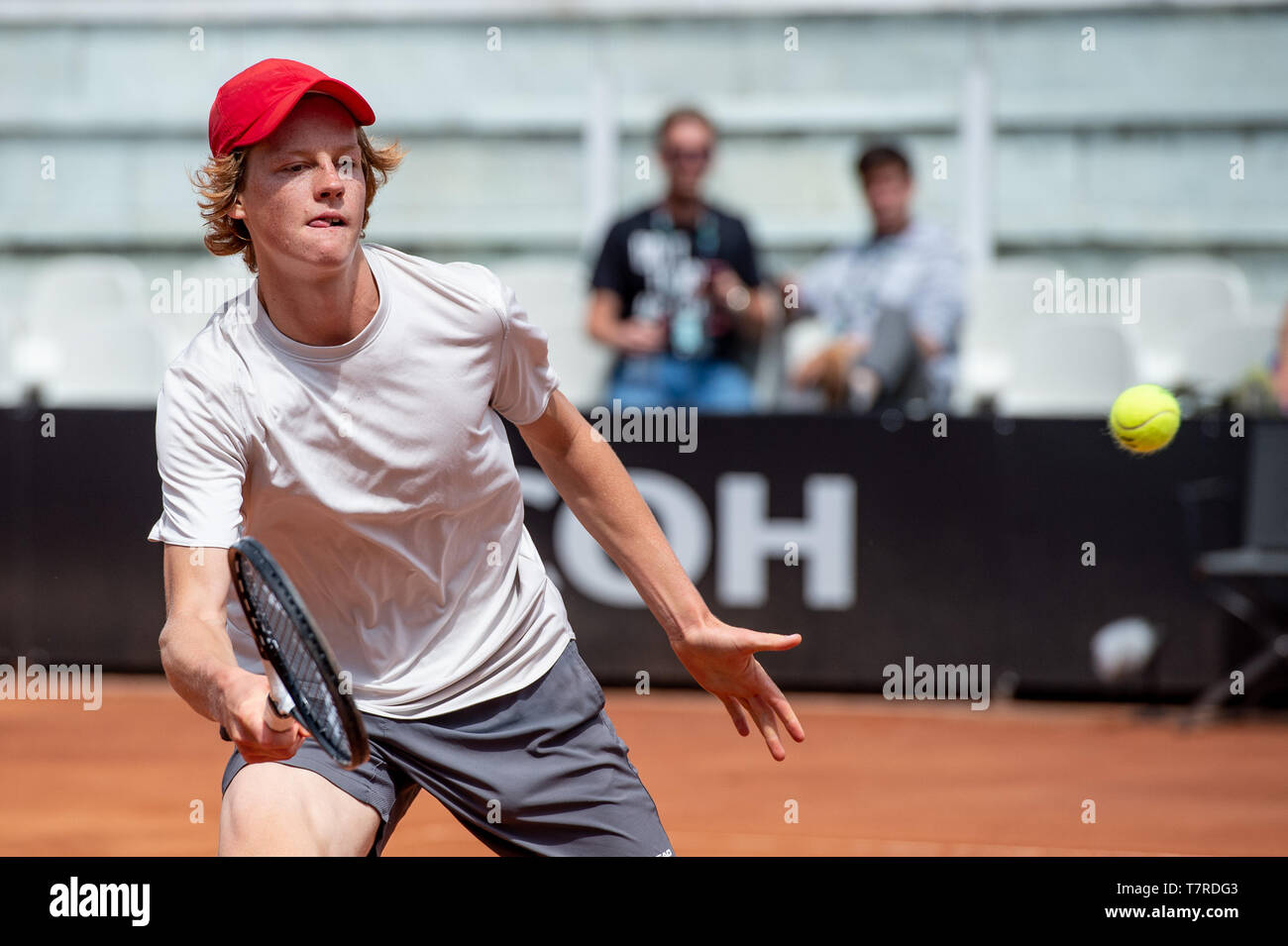 Jannik Sinner of Italy in action during his pre-qualification match against Lorenzo Musetti of Italy during the Internazionali BNL DItalia Italian O Stock Photo