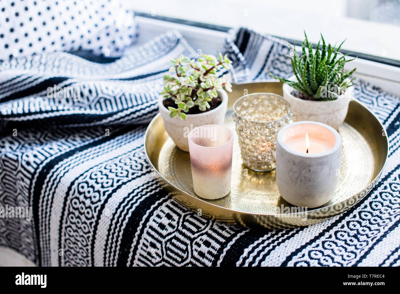 Real Apartment Interior Decor Aromatic Candles And Plants On