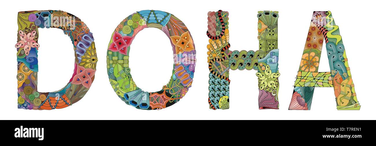 Hand-painted art design. Illustration capital of Qatar city Doha for t ...