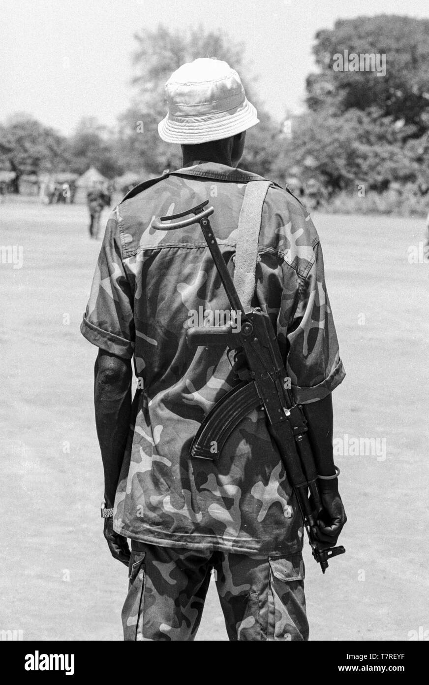 In a small town of Malual kon in south Sudan, the SPLA (Sudanese People Liberation Army) takes part in a Peace Rally to demonstrate their acceptance of the Peace Agreement by laying down their arms. Stock Photo