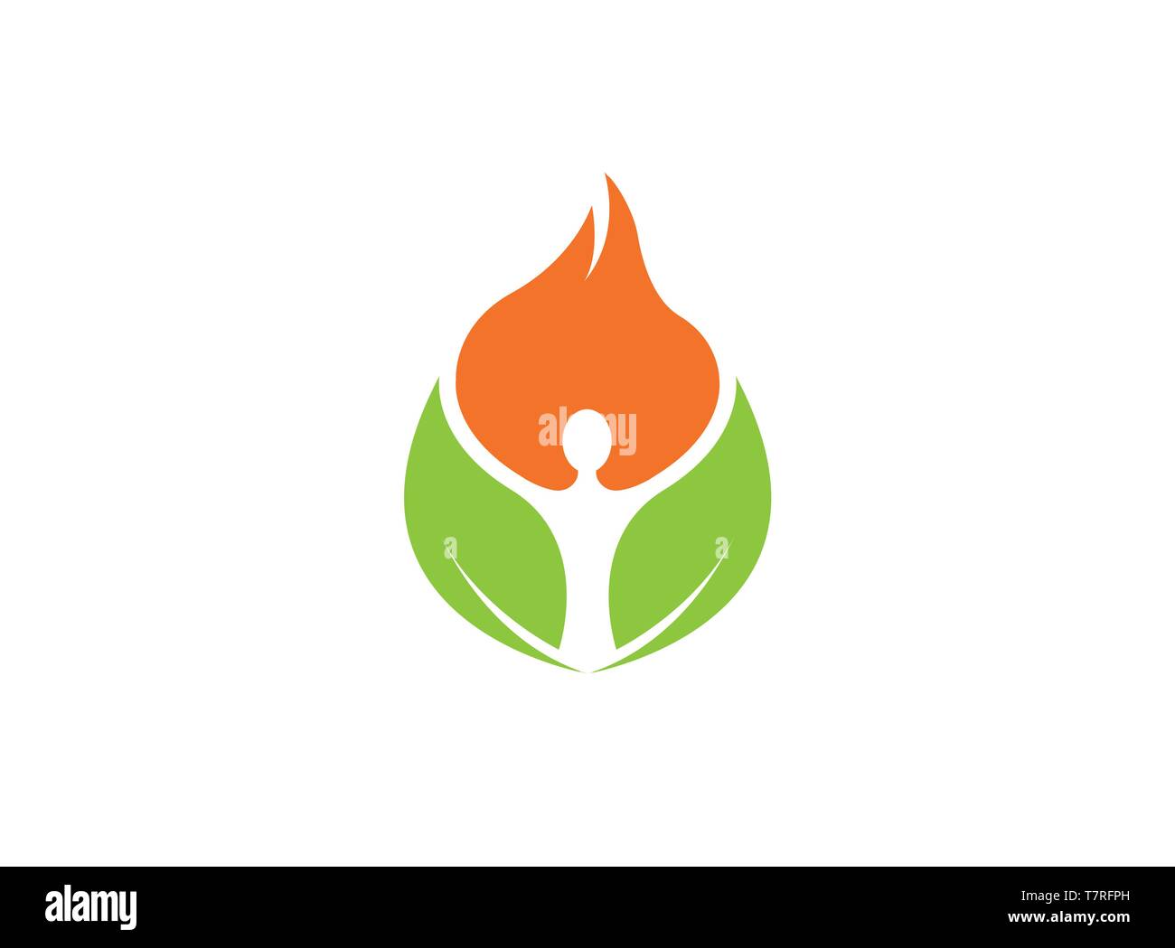 Yoga fire leave meditation creative symbol logo design illustration, cute face icon, head symbol on white background Stock Vector