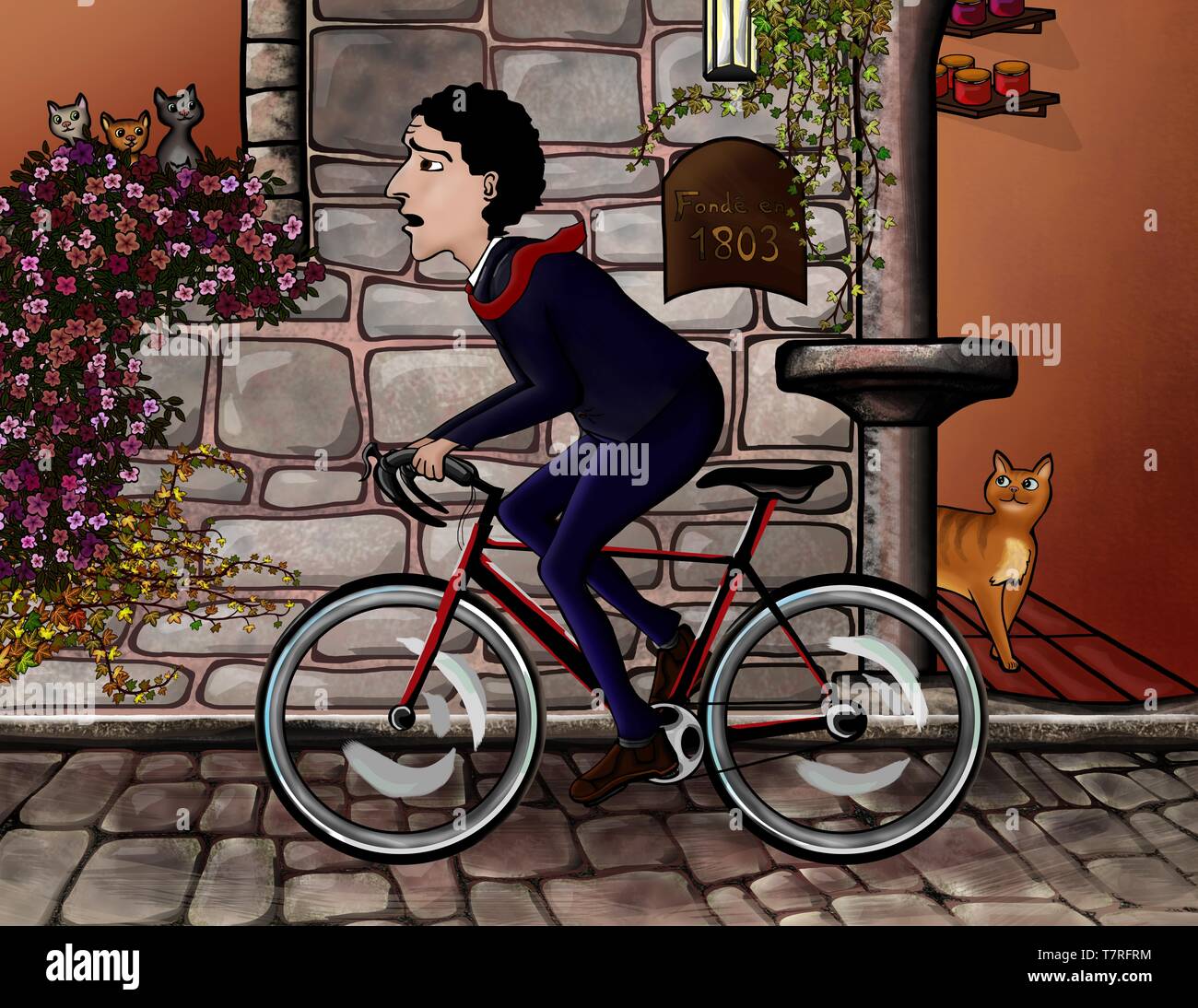 Cartoon cat riding bicycle hi-res stock photography and images - Alamy