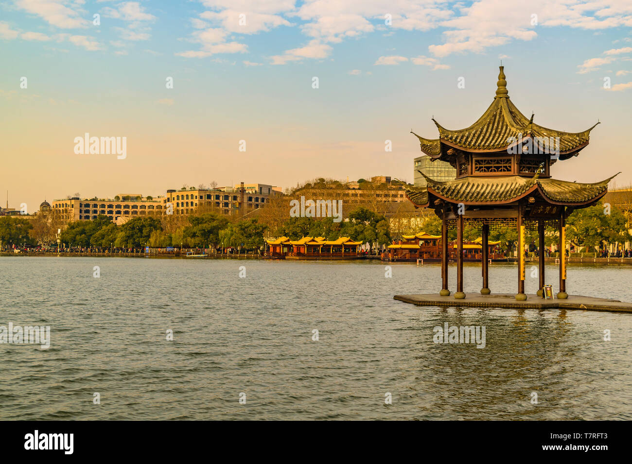 HANGZHOU, CHINA, DECEMBER - 2018 - Winter day scene at touristic west lake in hangzhou city, china Stock Photo