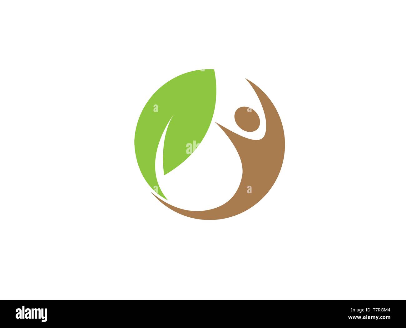 Healthy human nature and leaf in circle logo design illustration on white background Stock Vector