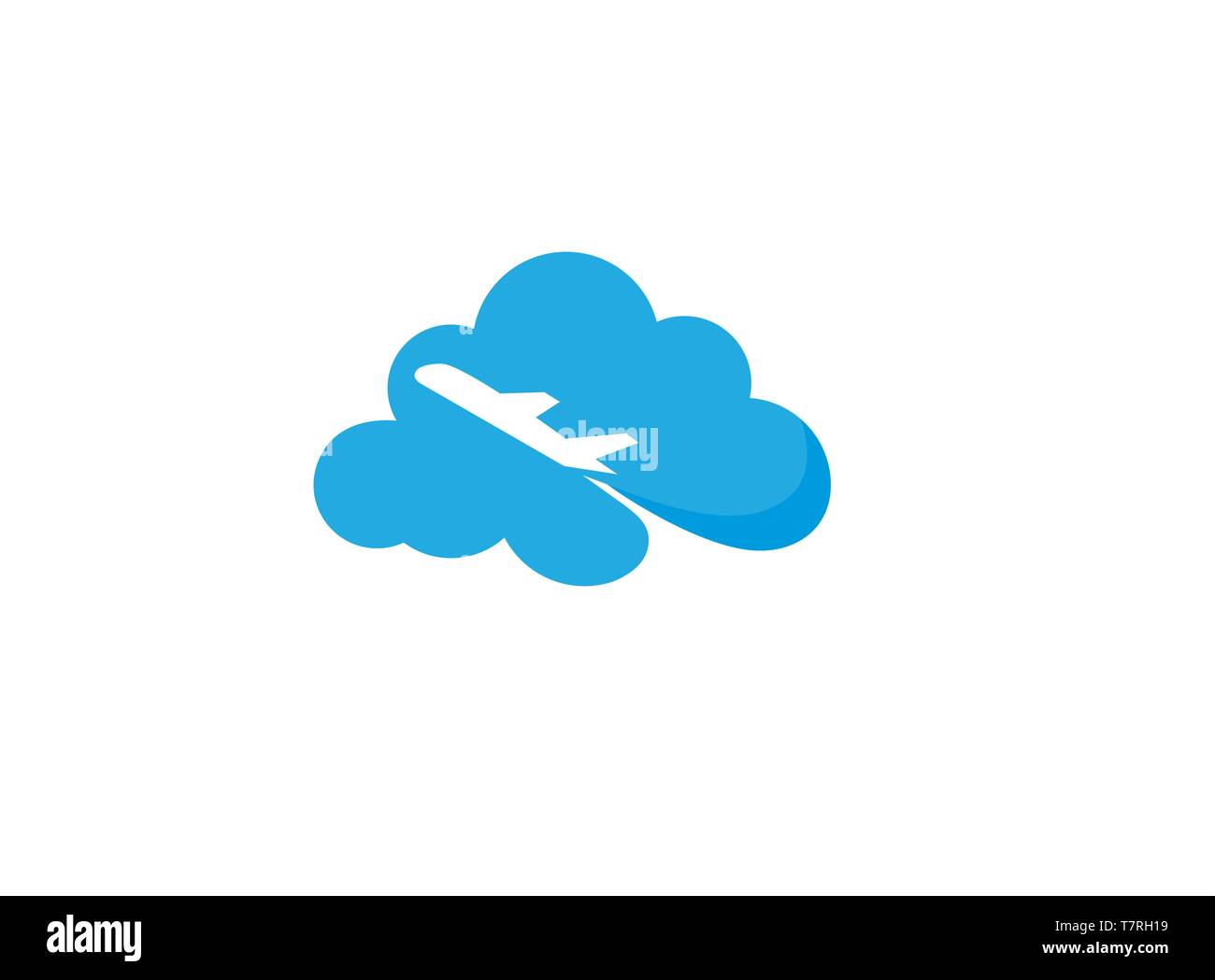 flying plane across a big cloud logo design illustration on white ...