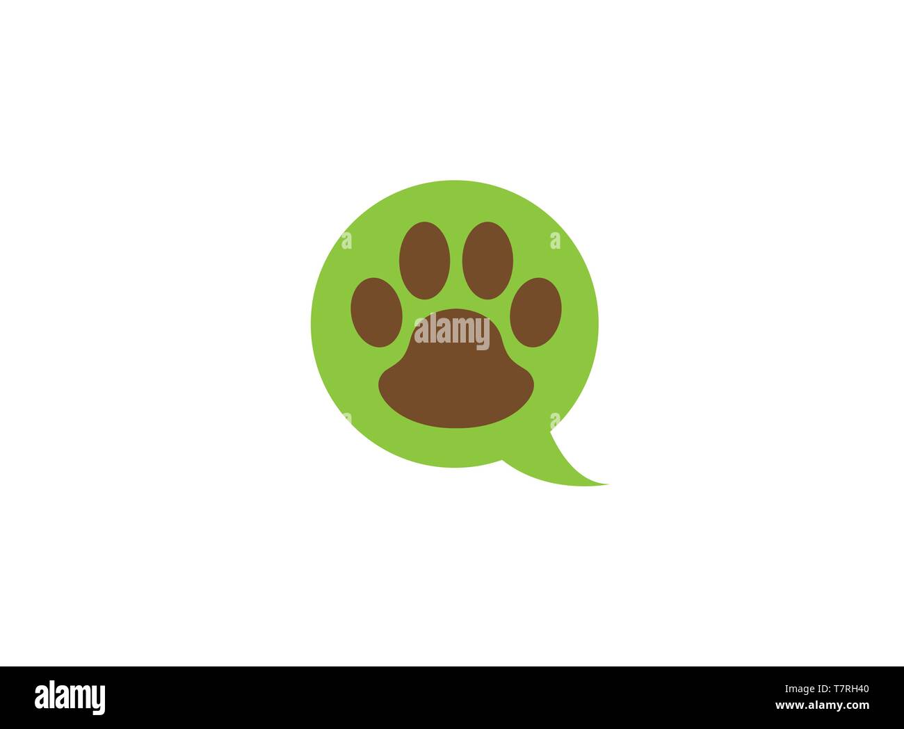 Paw inside a chat icon and footprint symbol logo design illustration on white background Stock Vector