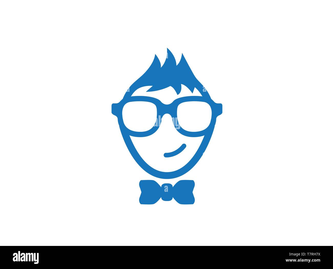 Smiling geek face wearing glasses and tie logo design illustration on white background Stock Vector