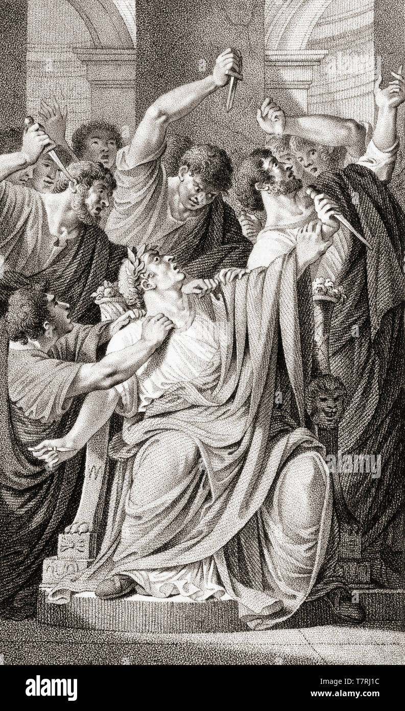 The death of Julius Caesar.  Gaius Julius Caesar, Roman politican, general, historian, 100 BC - 44 BC.  After a 19th century print. Stock Photo