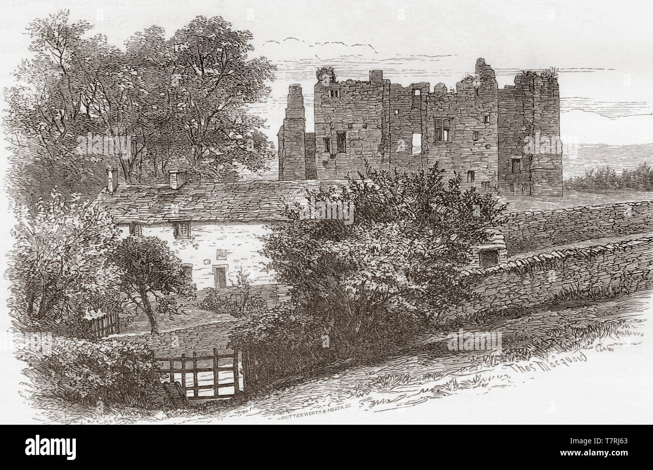 The Barden Tower, near Bolton, Yorkshire, England, seen here in the 19th century.  Constructed in the 15th century by Henry Clifford.  From English Pictures, published 1890. Stock Photo