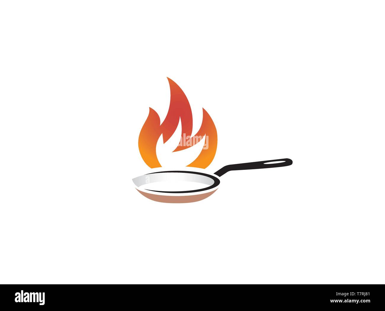 Fire in a pan cooking food logo design illustration on white background Stock Vector
