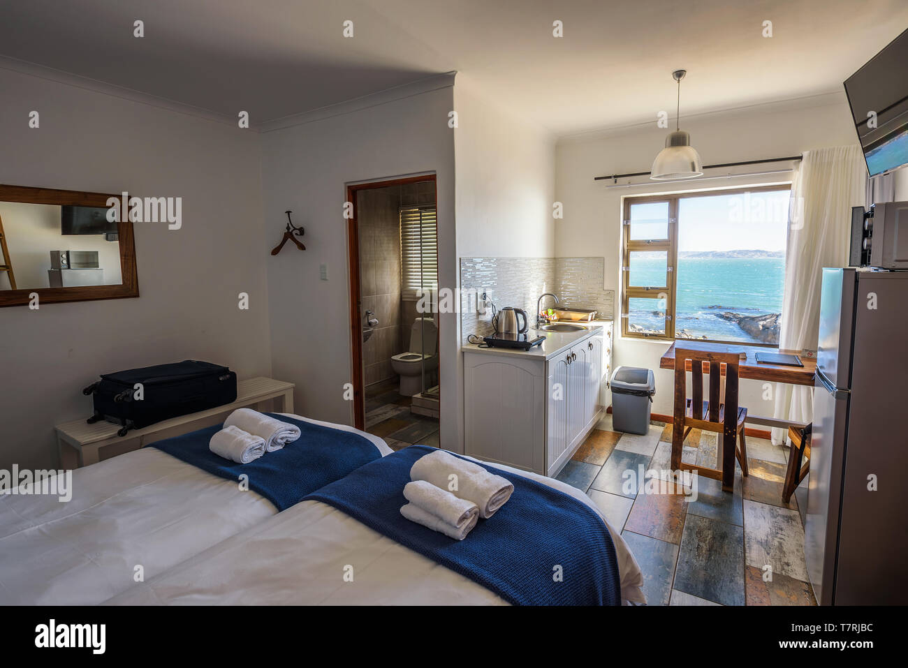 Hotel room interior at The Cormorant House in Luderitz, Namibia Stock