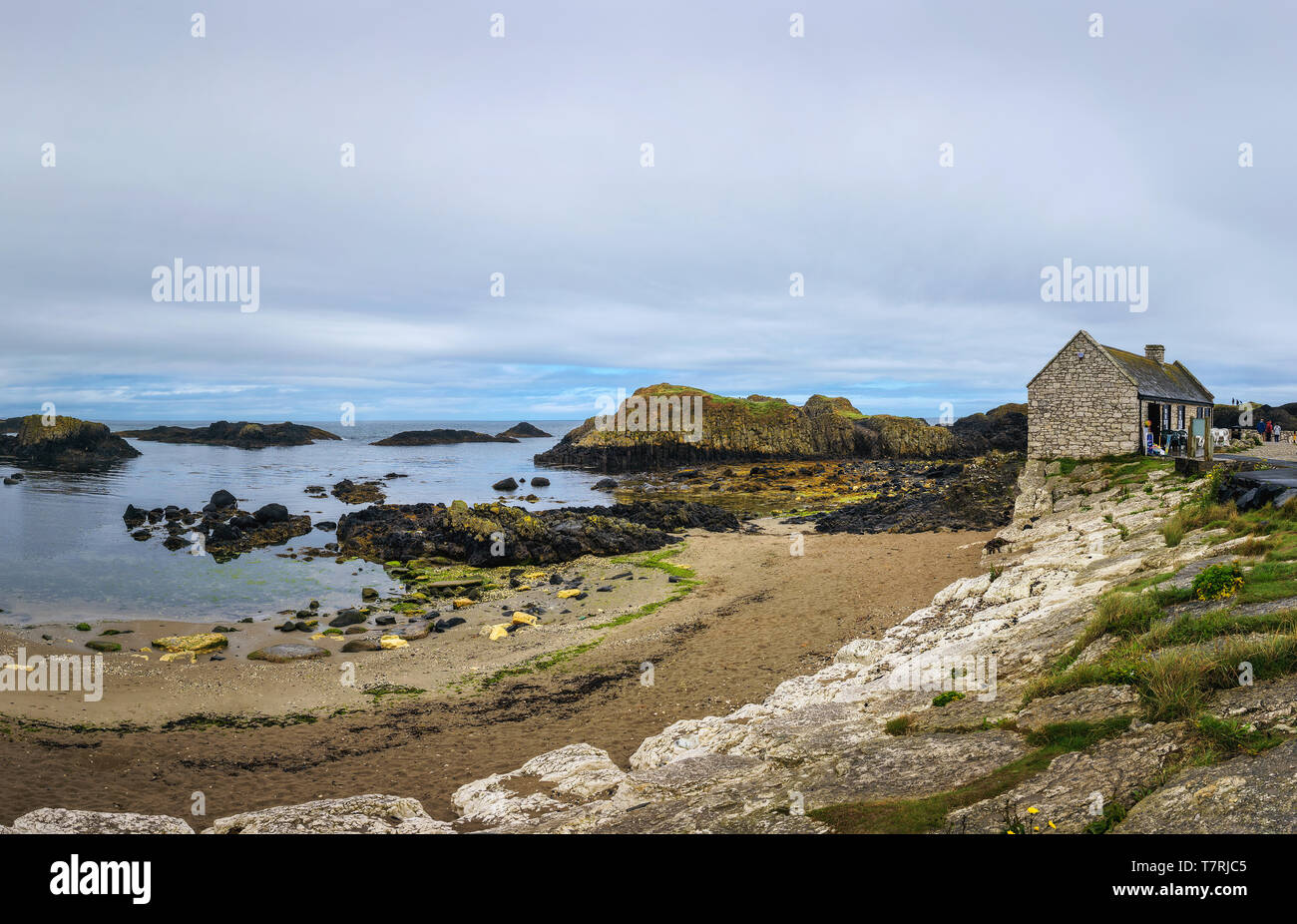 Panorama of the Ballintoy harbor in Northern Ireland Stock Photo