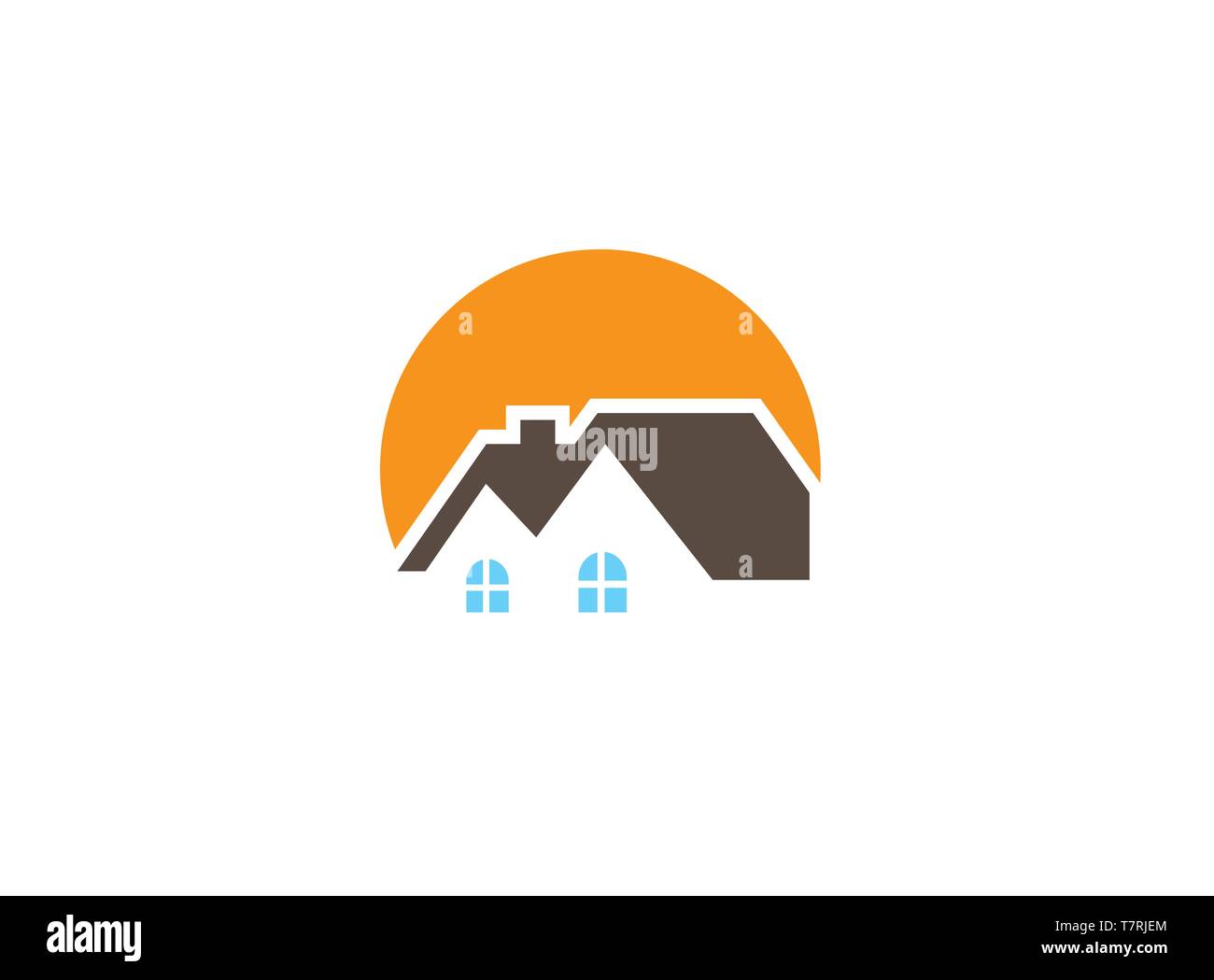 Home care logo with houses and big sun logo design illustration on white background Stock Vector