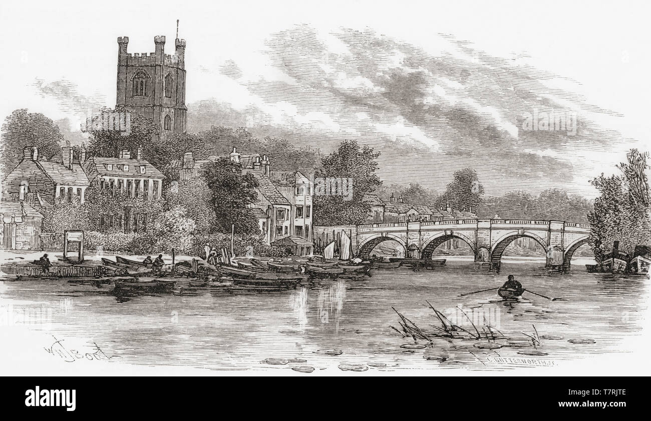 Henley-on-Thames, Oxfordshire, England, seen here in the 19th century.  From English Pictures, published 1890. Stock Photo