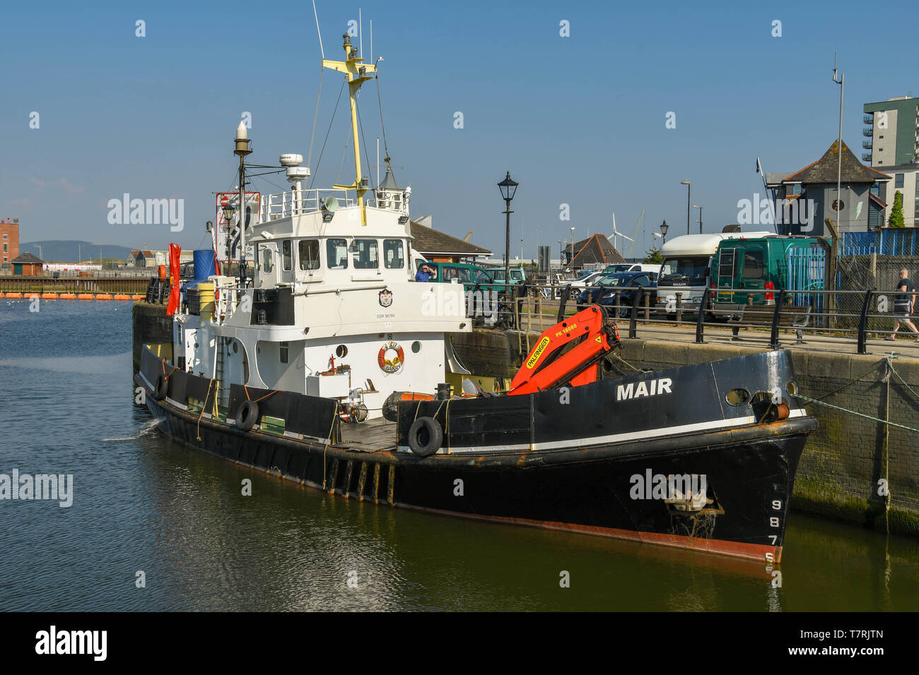 SWANSEA, WALES - JULY 2018: The motor vessel 'Mair' docked in Swansea marina Stock Photo