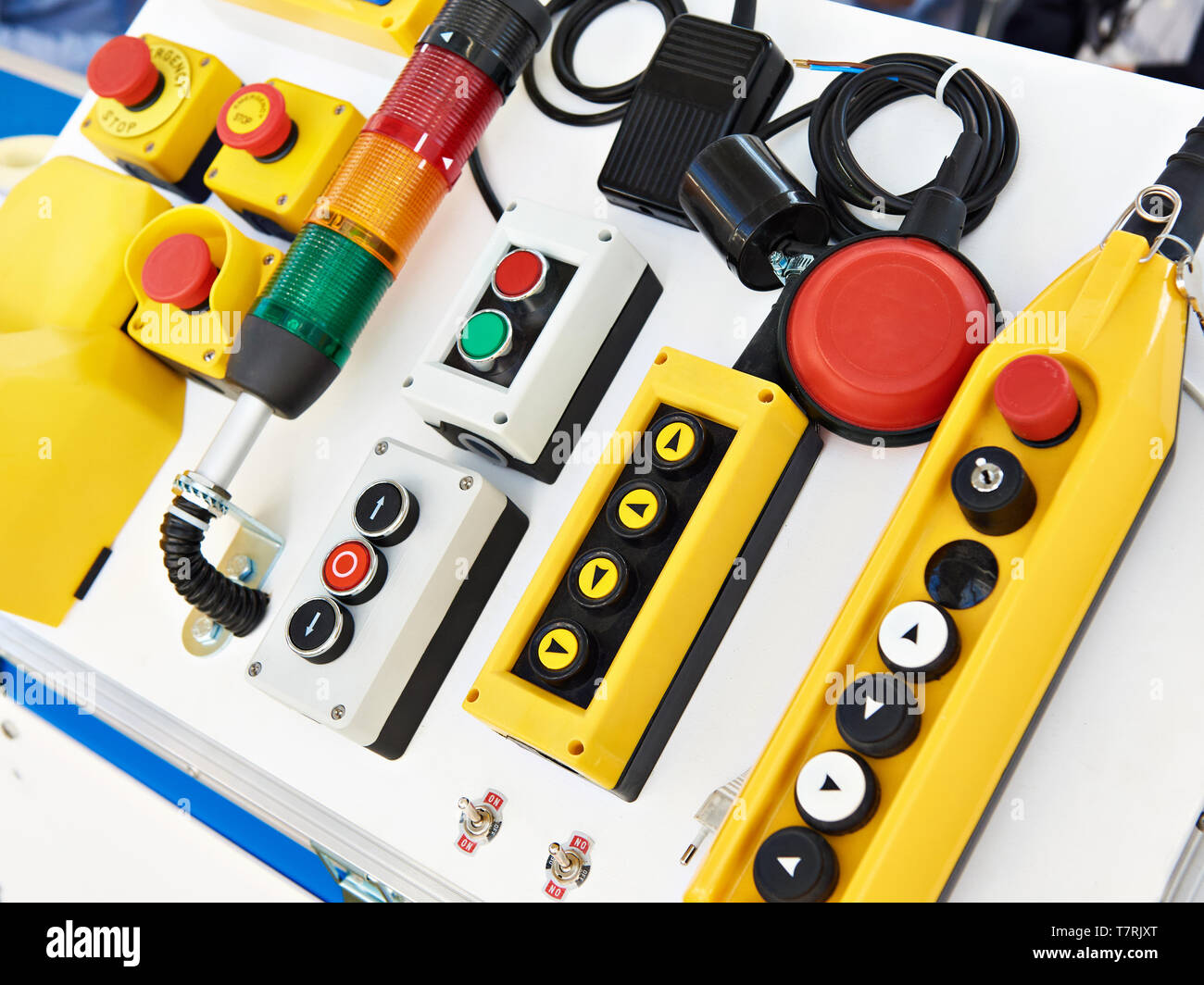 Push button control panels for electrical equipment Stock Photo