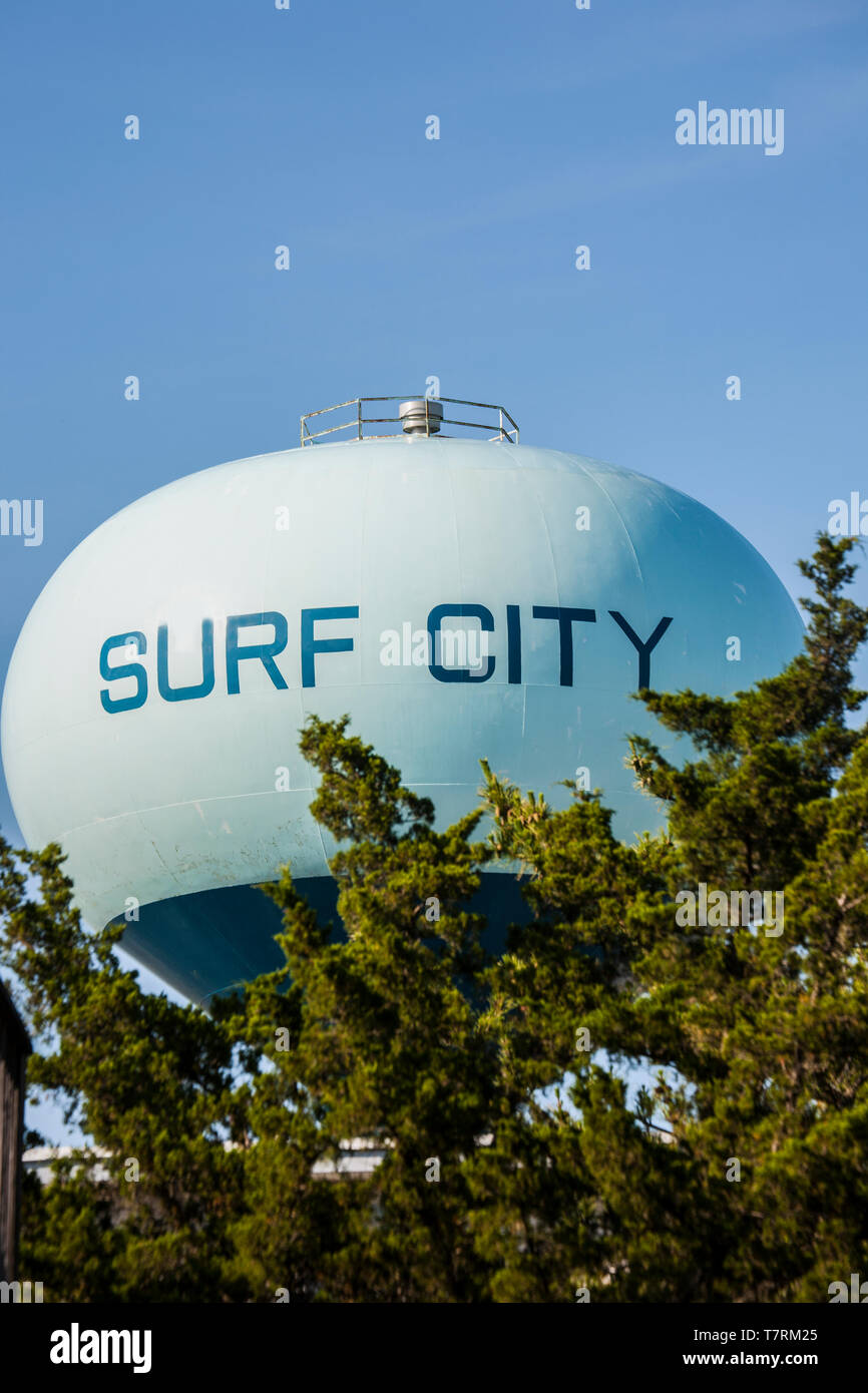 Water tank and blue sky in Surf City, New Jersey, East Coast, USA Stock Photo