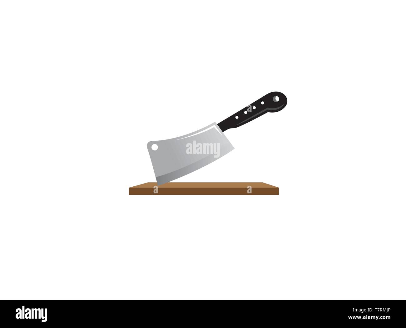 Hatchet stuck on the table a kitchen tool for logo Stock Vector