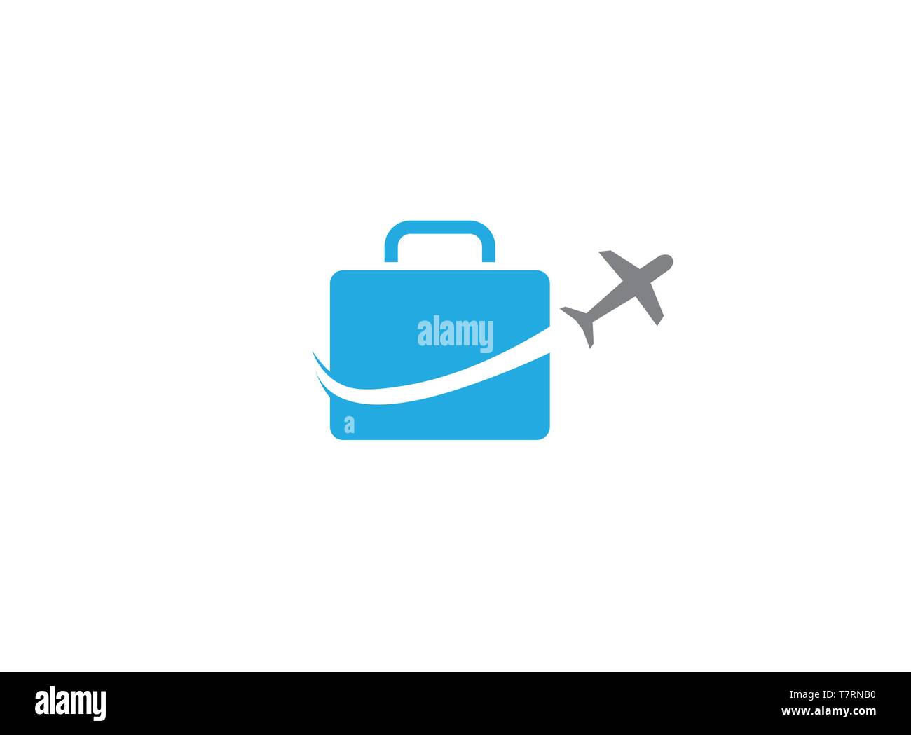 plane take off around a big bag a business travel for logo Stock Vector