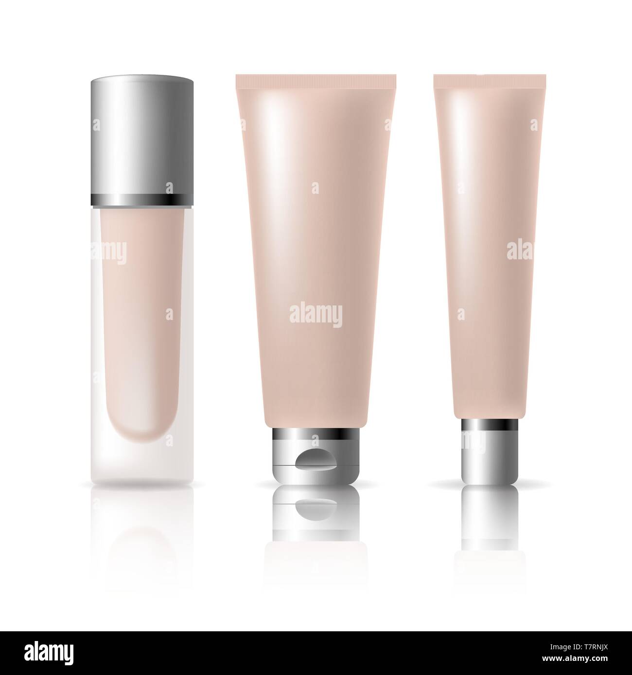 Set of tubes template for cosmetics. Gently pink skin cream. Realistic vector mockup isolated on white background. Stock Vector