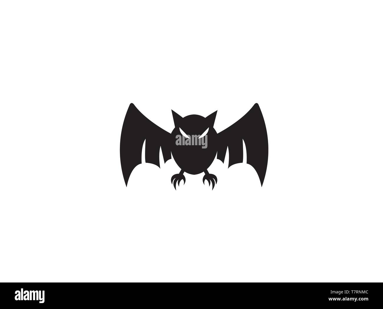 Black bat with angry face and open wings for logo Stock Vector