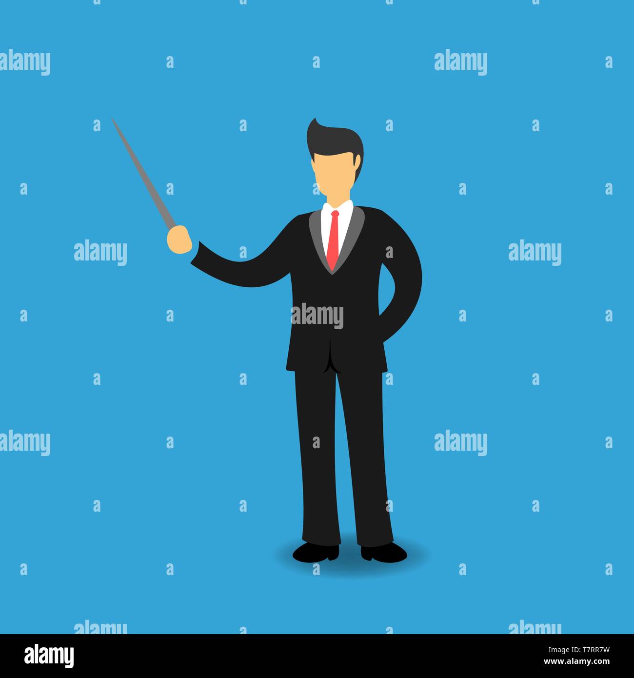 Concept of Businessman Presentating. Business People Clarifying & Explaining Something using a Stick. Flat Vector Illustration Stock Vector