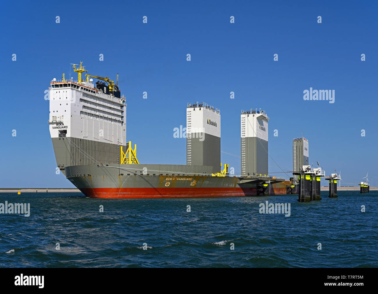 port of rotterdam, netherlands - 2019-03-31:  world largest semi-submersible heavy lift vessel boka vanguard (imo# 9618783) (116175 dwt) berthed at do Stock Photo