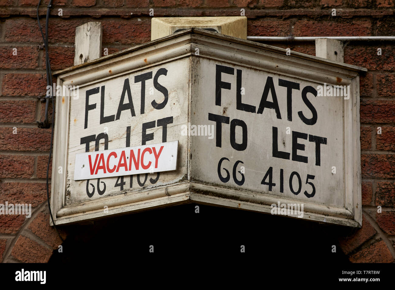 Whitchurch market town in Shropshire, England, near the Welsh border. Flats to let sign vacancy board Stock Photo