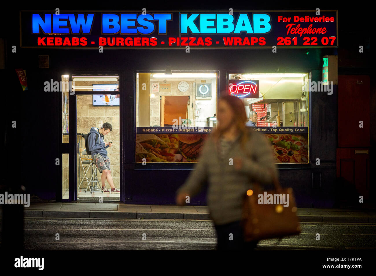 Iconic Newcastle upon Tyne texting from the kebab shop Stock Photo