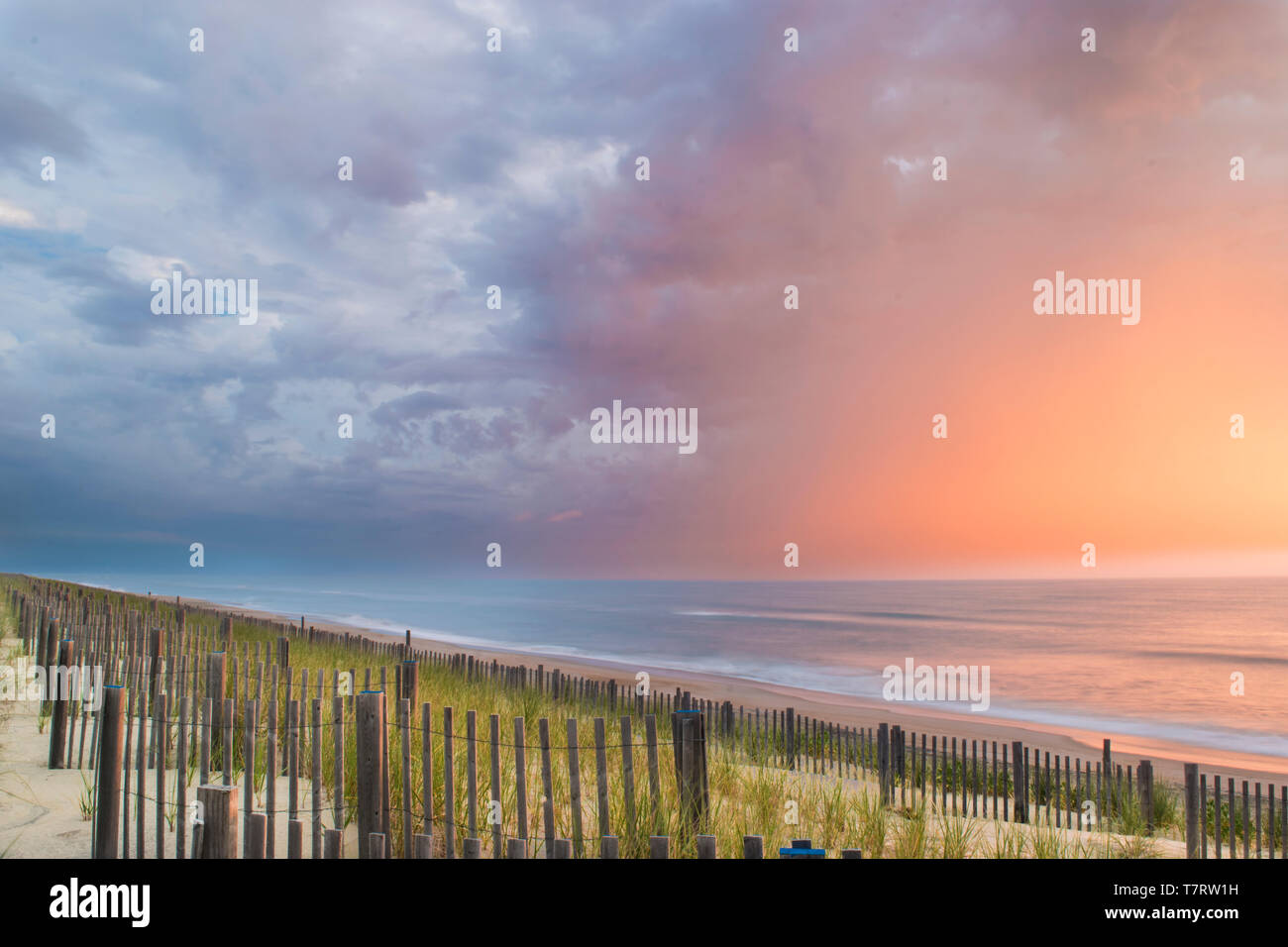 Scenic Beach Landscape during Early Morning Sunrise Stock Photo