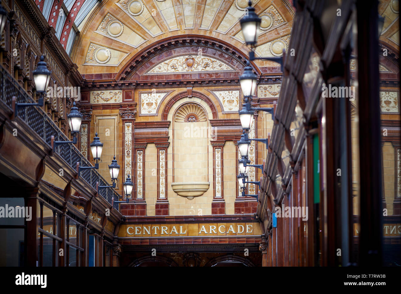 Newcastle upon Tyne, shy welsh gypsy Central Arcade, elegant Edwardian tiled shopping arcade built 1906 designed by Oswald and Son Stock Photo