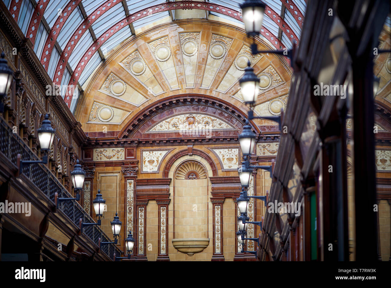 Newcastle upon Tyne, shy welsh gypsy Central Arcade, elegant Edwardian tiled shopping arcade built 1906 designed by Oswald and Son Stock Photo