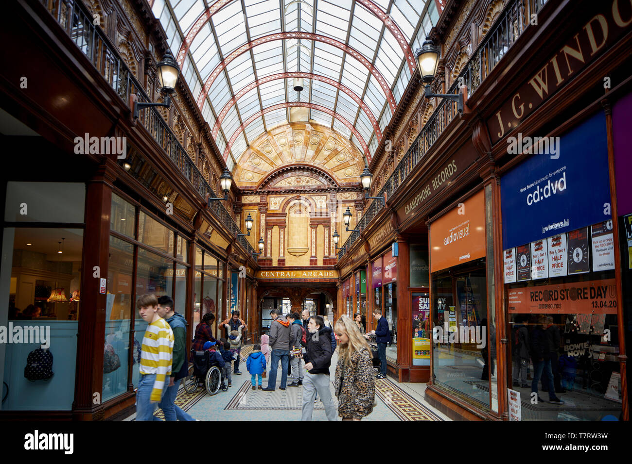 Newcastle upon Tyne, shy welsh gypsy Central Arcade, elegant Edwardian tiled shopping arcade built 1906 designed by Oswald and Son Stock Photo