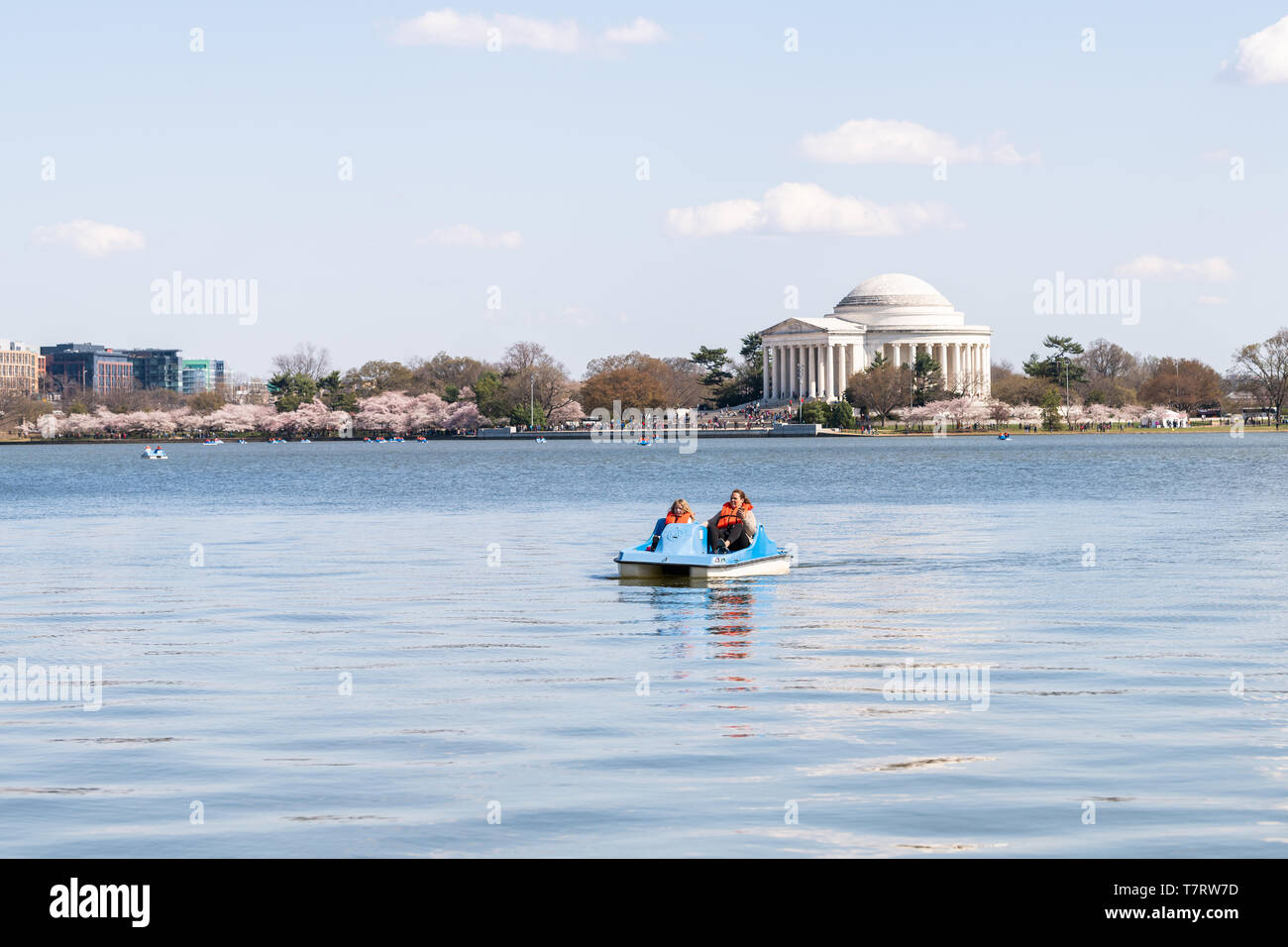 Washington DC, USA April 5, 2018 People riding pedal boat at tidal