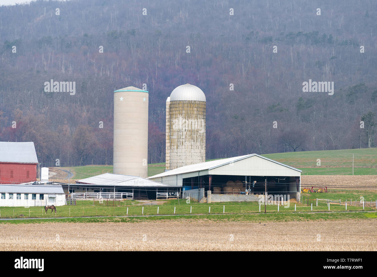 Leesburg, USA April 6, 2018 Rural Virginia farm countryside mountain