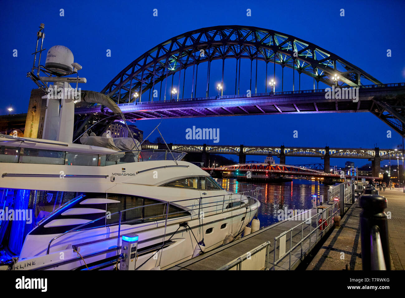 Iconic Newcastle upon Tyne  Quayside waterfront boats moorings on  river Tyne Stock Photo