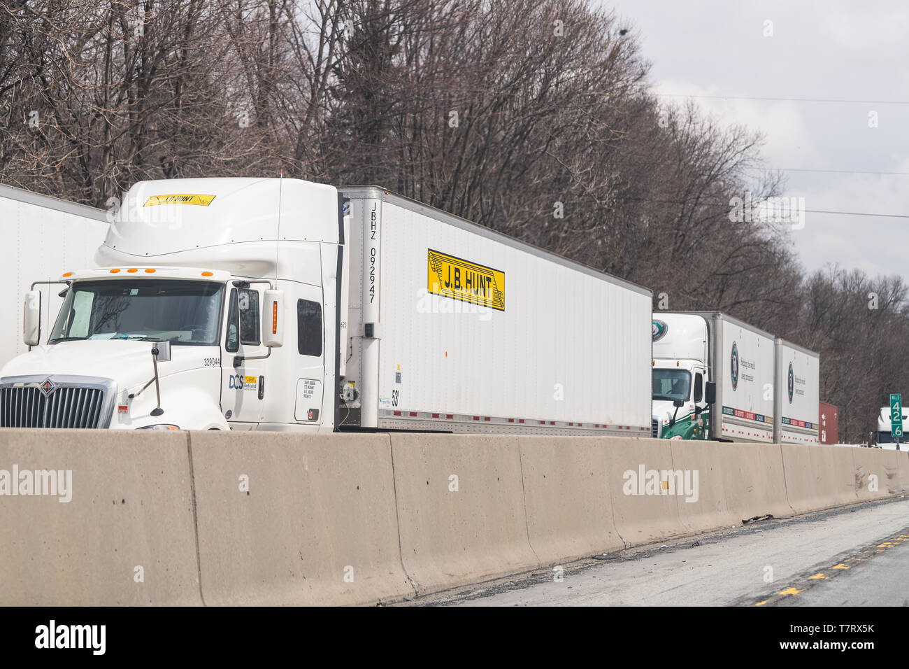 Hamburg, USA April 6, 2018 Traffic with JB Hunt trucks on highway 78