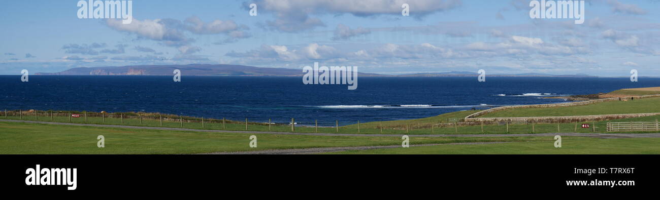A view across from Mey in Caithness across the Pentland Firth to the island of Hoy, part of the Orkney Archipelago in Scotland, UK Stock Photo