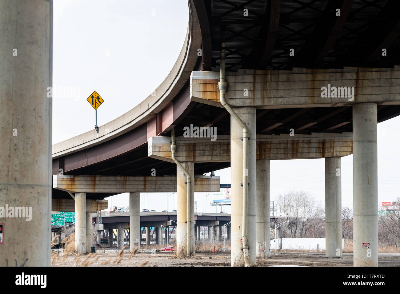 Newark, USA - April 6, 2018: Road overpass on highway 78 east in New Jersey industrial grunge under view Stock Photo