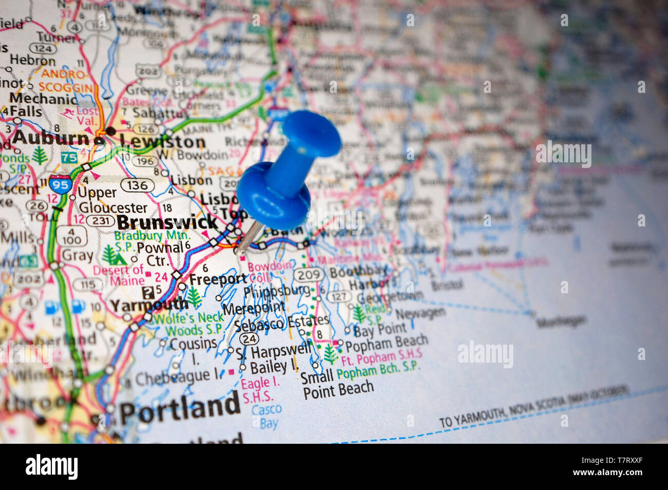 A map of Brunswick, Maine marked with a push pin Stock Photo Alamy
